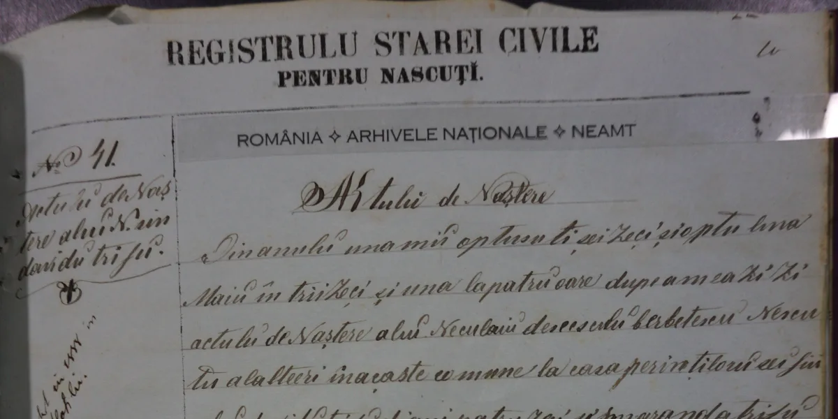 Detail from a historical civil registration record from Neamț County