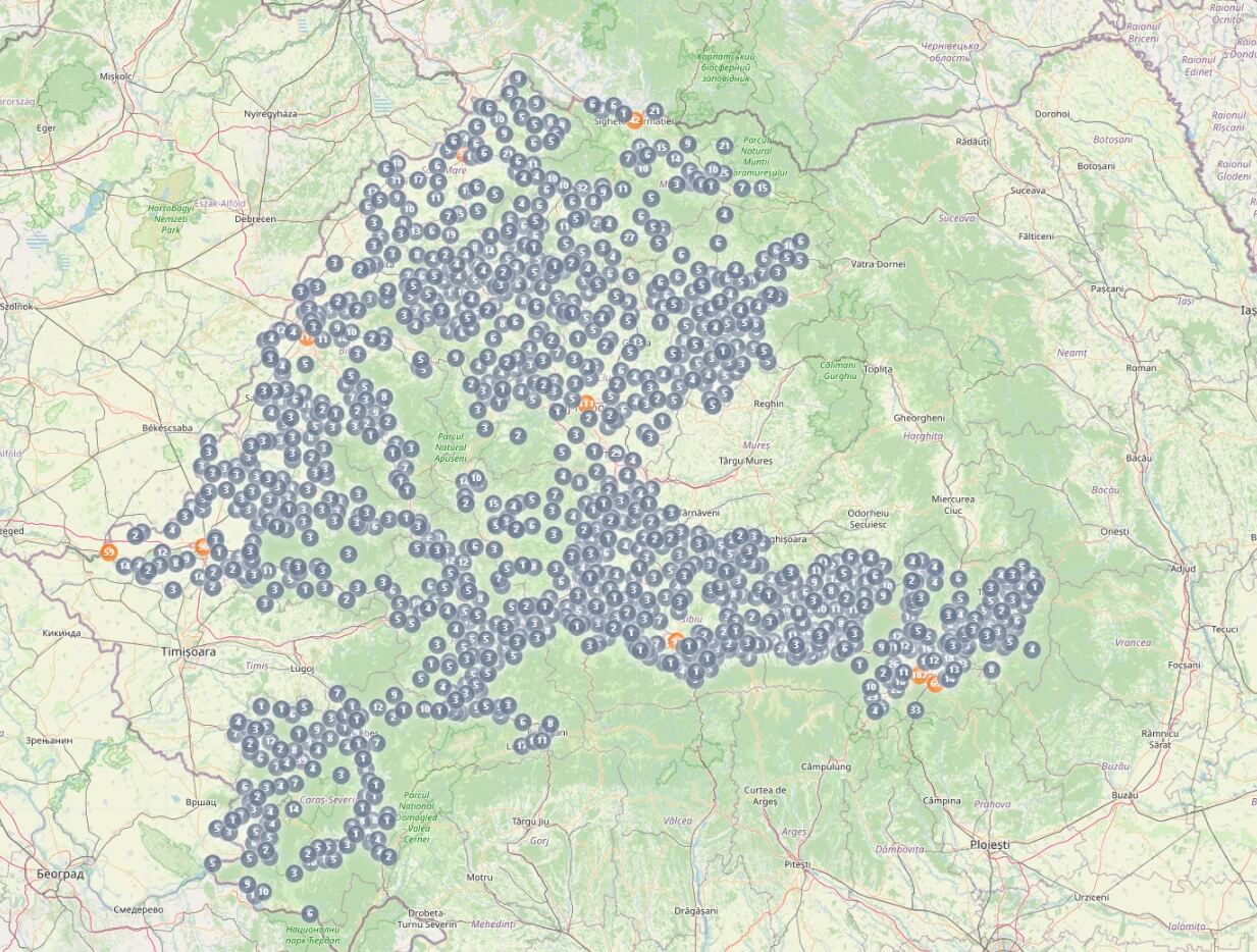 Hartă acoperire digitizare registre stare civilă Transilvania eANR 1895